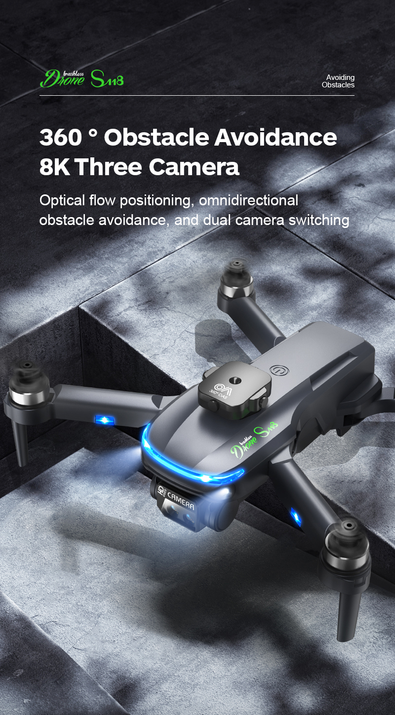 S118 Drone With 4k Dual Camera 5g Wifi 360 Obstacle Avoidance Fpv Brushless Motor Rc Quadcopter Mini Drone Professional