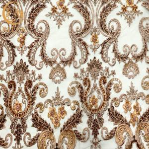 Quality Eco - Friendly Applique Lace Fabric With Handmade Beads Embroidery wholesale