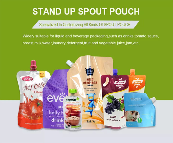 Special Shape Stand Up Spout Pouch , Plastic Liquid Pouch With Spout 100ml 200ml