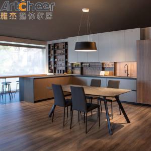 Quality Modern Style Island u kitchen cabinets E0 Grade Wood Veneer and High Gloss Lacquered Door Panels wholesale
