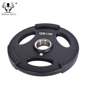 Quality Gym Crossfit Professional 3 Grips Fitness Weight Plates PU Material wholesale