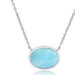 925 Larimar Sterling Silver Necklace Oval Cabochon Gemstones OEM