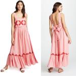 2018 Pink Linen Embroidery Women Maxi Dress Summer