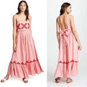 Quality 2018 Pink Linen Embroidery Women Maxi Dress Summer wholesale