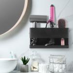 Hair Dryer Holder Wall Mounted Modern Black Metal Hair Tools Organizer for Blow