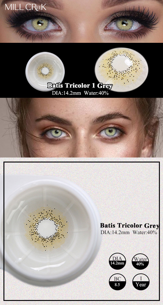 Custom Natural Colored Misty Grey Lens Contacts For Dark Eyes 14.2mm