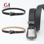 simple Ladies Leather Belt Retro Carved Zinc Alloy Buckle