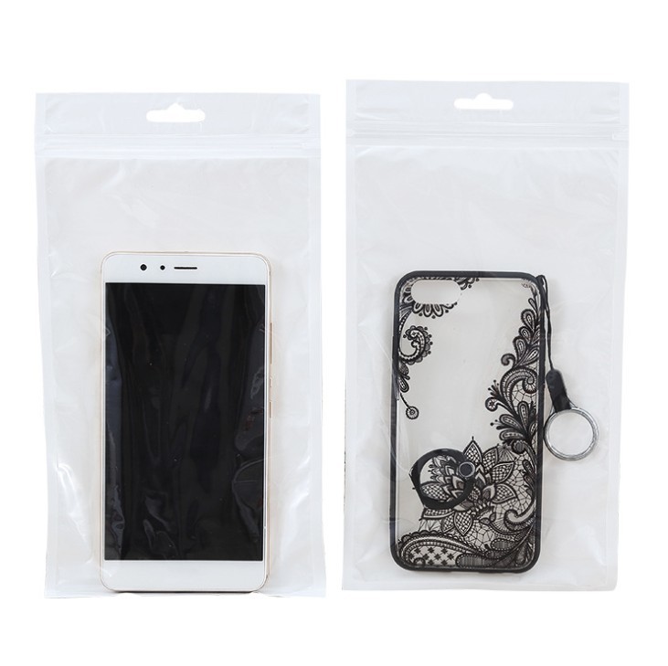 custom design electronic Transparent white pearl film phone shell zipper plastic bags