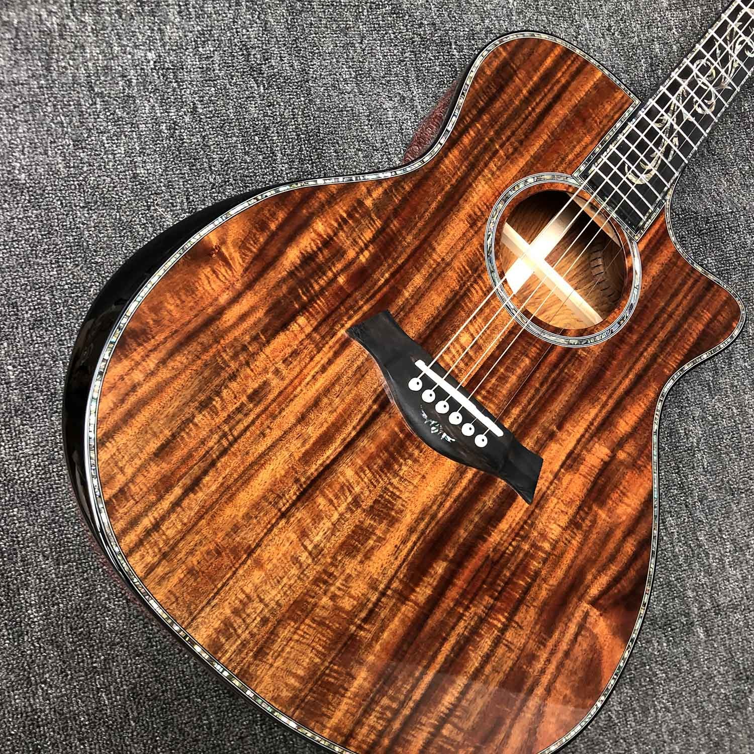 Custom Aaaa All Solid Koa Wood Top Cocobolo Back Side Acoustic Guitar with Armrest