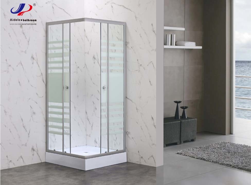 Durable Square Shower enclosure with White block striped Glass and Aluminium Frame