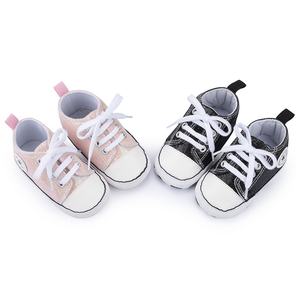 New style fashion Canvas black Sequin infant crib baby shoes boy