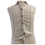 OEM 80% Viscose 20% Lino Adults Green Striped Blouse
