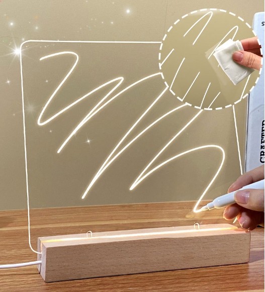 Stylish 3D Illuminated Rewritable Wood Acrylic Led Display Stand Lamp Desktop Decor