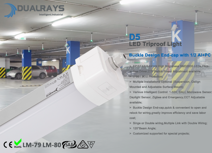 LED Tri Proof Light 20-80 Watt 120/160LPW IP65 1-10V Dimming DALI Control