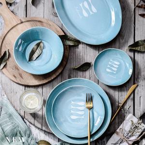 Quality 8 Inch 20cm Aqua Blue Ceramic Stoneware Dinnerware Sets wholesale