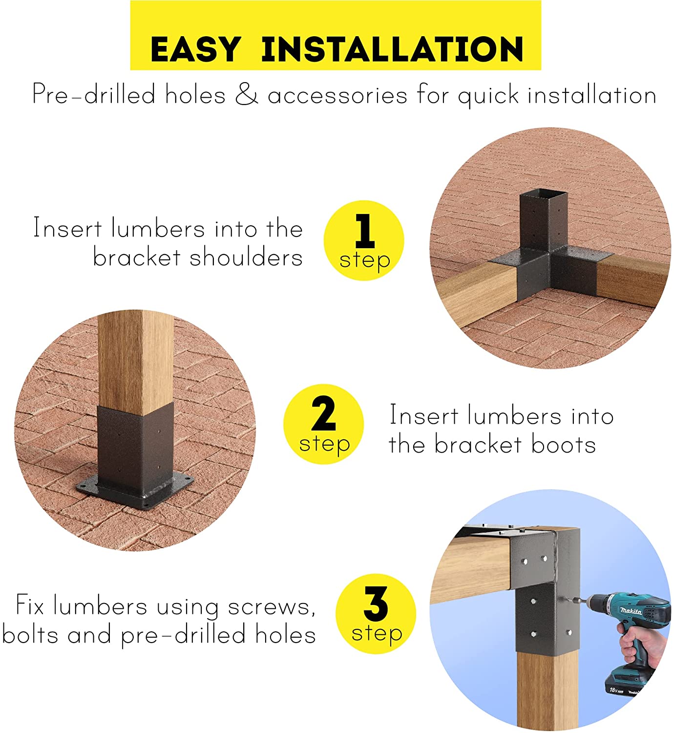 Easily Assembled Steel Pergola Kit Heavy-duty Corner Connector Brackets for Wood Stand