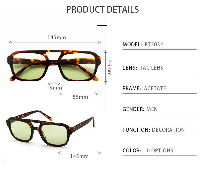 Unisex Vintage Square Acetate Sunglasses CR39 Lens Anti UV