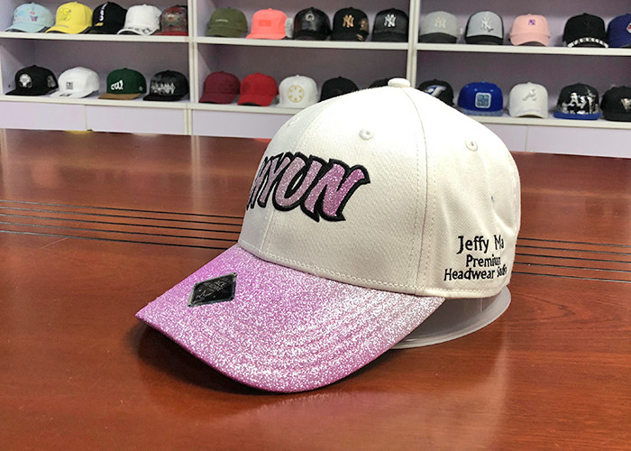 ACE Unisex Adjustable Custom 6 panels Glitter Cloth Embroidery Patch Baseball Curve Bill Cap