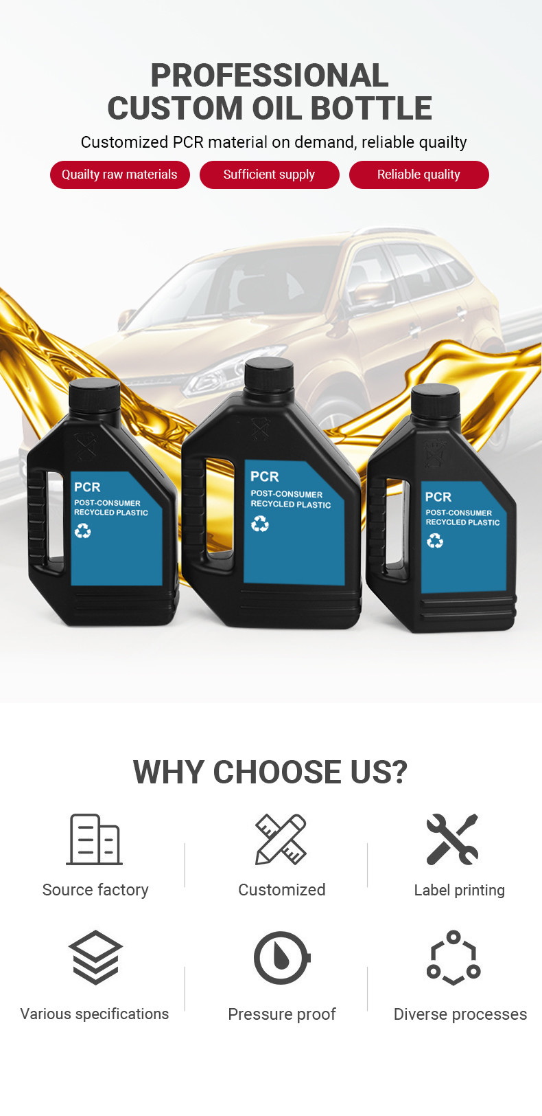 PCR 1L Gasoline Motor Engine Fuel Oil Bottle With Screw CAP