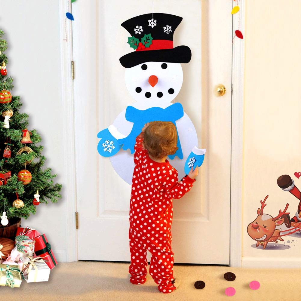 Wall Hanging Felt Christmas Snowman With Detachable Ornaments Xmas Gifts