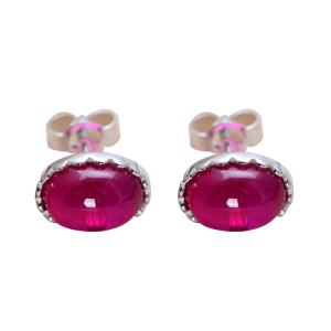 Quality Women Retro 925 Sterling Silver Oval Synthetic Ruby Stud Earrings (041681) wholesale