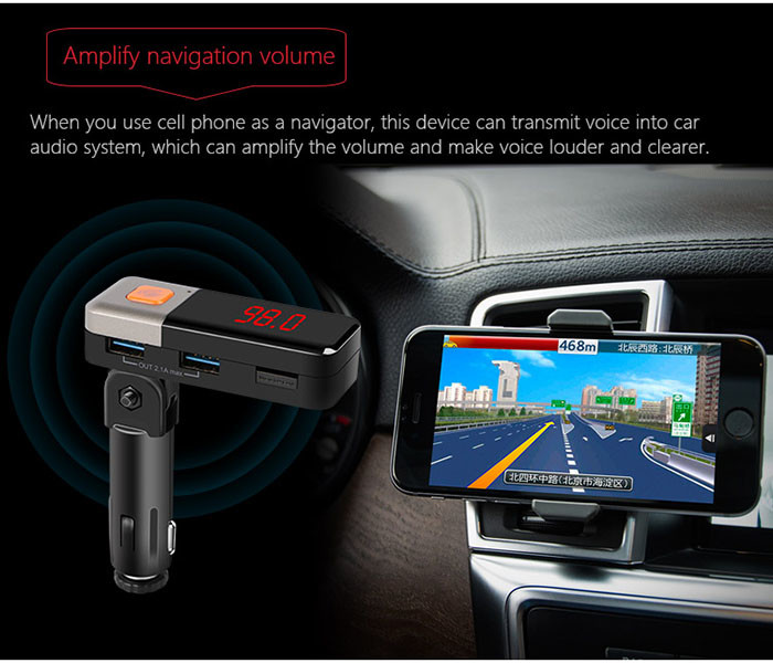 Hands - Free Automotive Bluetooth Car Charger MP3 Player With AUX Line Out
