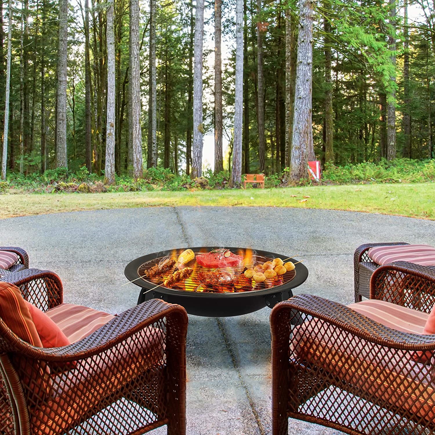 22in Folding Charcoal Fire Pit BBQ Fireplace With Steel Grill For Outdoor Camping