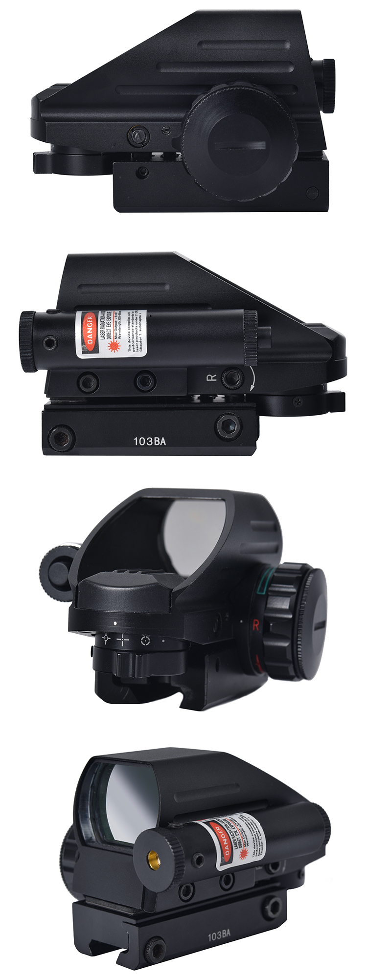 82mm Length Matte Black 1X22X33 Tactical Red and Green Reflex Sight with Red Laser
