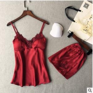 Quality Sleeveless Top Shorts Nightdress Sexy Lace Silk Pajamas For Women wholesale
