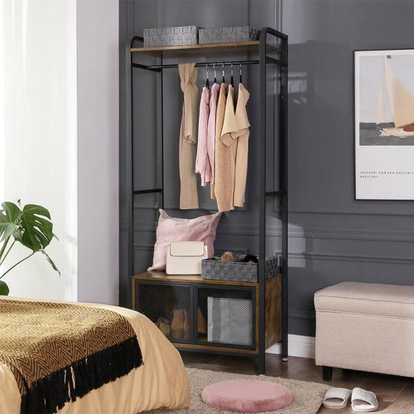 Open Wardrobe with Cabinet, Industrial Open Wardrobe, Storage Wardrobe for