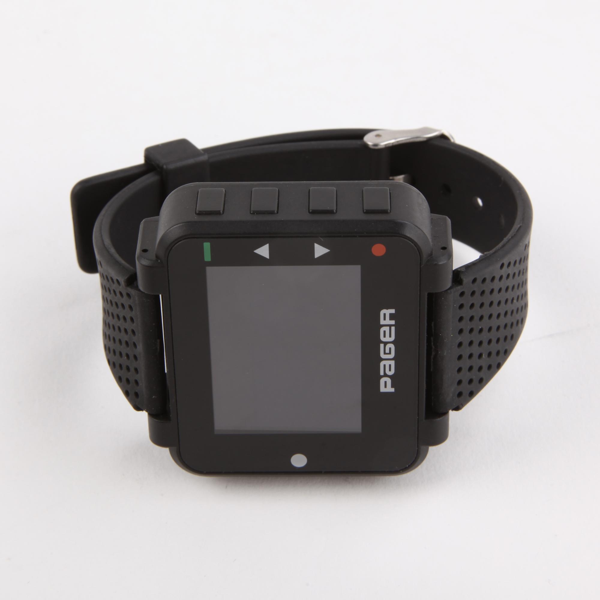 Wireless calling system for shopping center with service call bell button and wrist watch pager