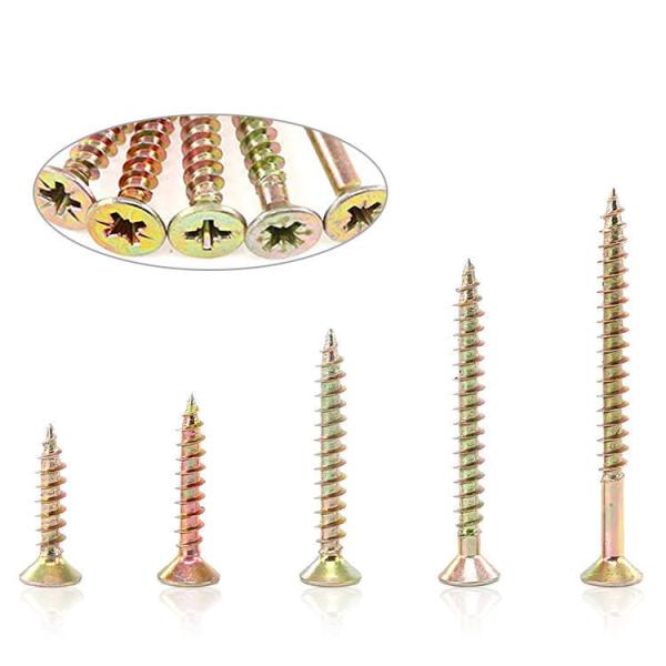 Furniture Steel Chipboard Screw Pozi Drive Countersunk Flat Head Yellow Zinc