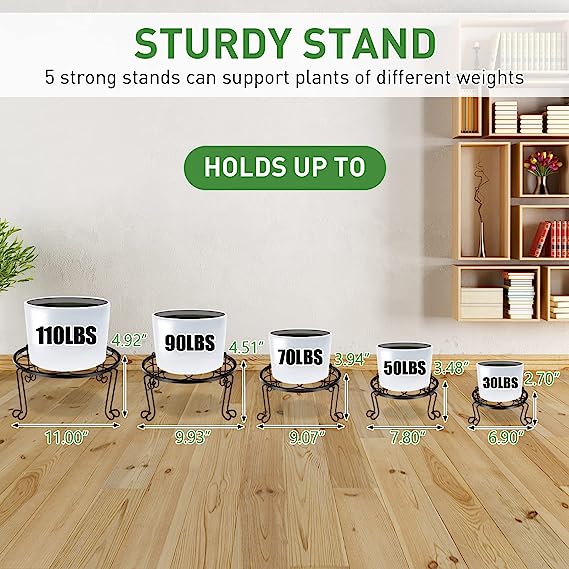 Modern Design Black Iron Plant Stand for Indoor Outdoor Plants 5mm Thickness Rustproof