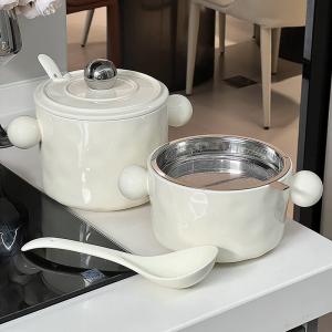 Quality Stylish 1000ml Ceramic Noodle Bowl with Double Handles and Stainless Steel Lid Ideal wholesale