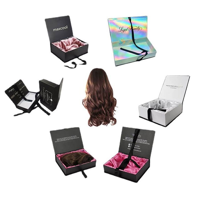 Wholesale Custom Folding Foldable Magnet Packaging Cardboard Box Rigid Gift Magnetic Packing Boxes for Human Hair Extension Wig Accessories