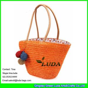 Quality LUDA orange large handbags summer wheat straw woven handbag wholesale