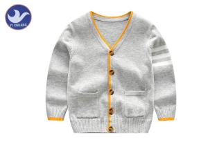 Quality Stripes Knitted Baby Boy Gray Cardigan Sweater , Boys Button Cardigan With Pockets wholesale