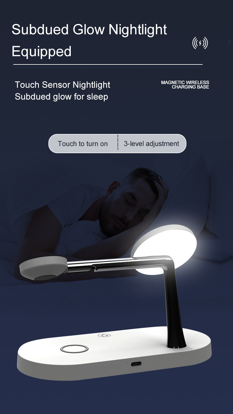 Multi-functional Magnetic Wireless Charging Station With Night Light For Qi Phones & Earbuds