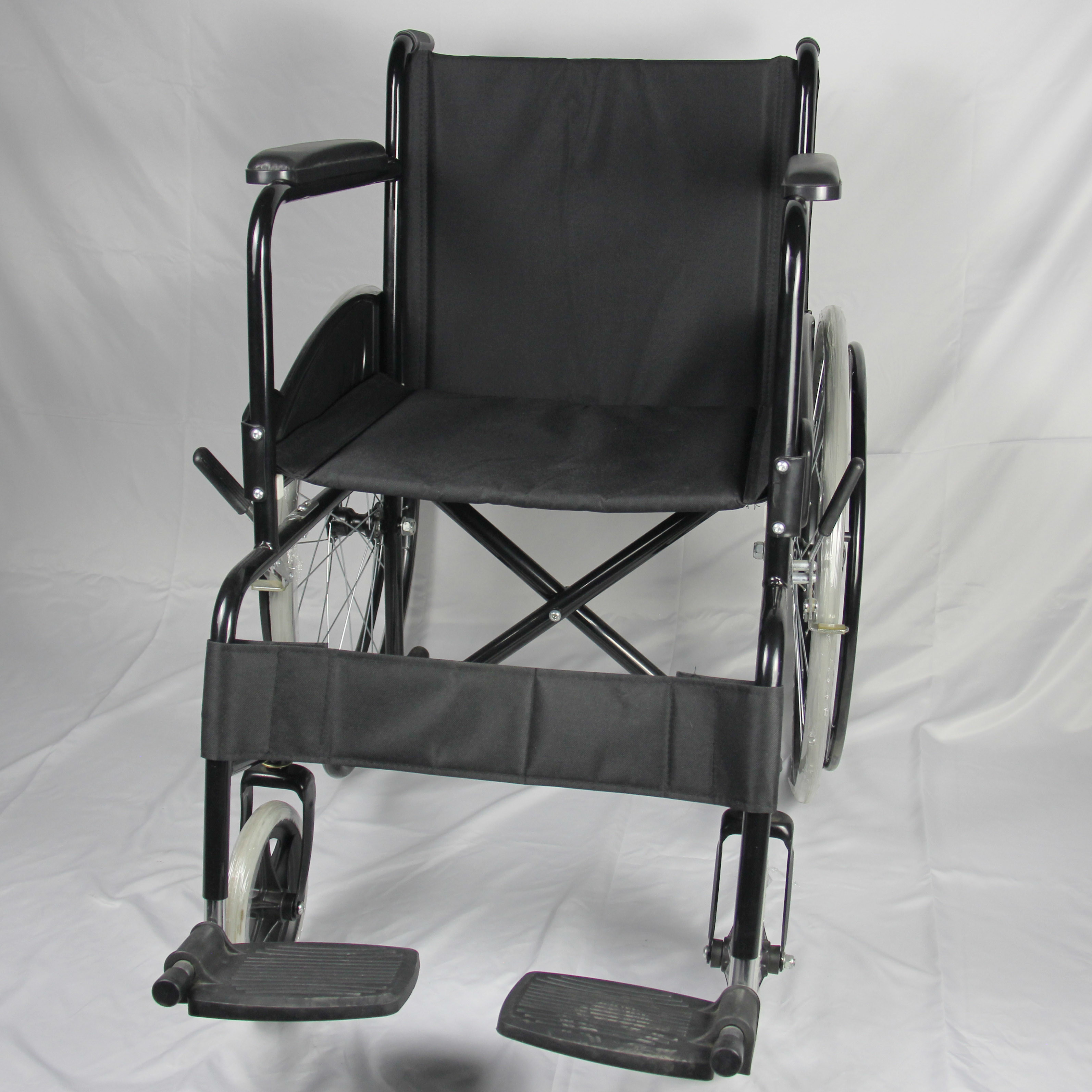 Fixed Footrest Folding Steel Wheelchair With Custom Colors Powder Coating Frame