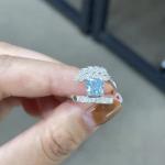 18k White Gold Lab Grown Diamond Rings 1.23CT Blue Cushion Shape VS Clarity