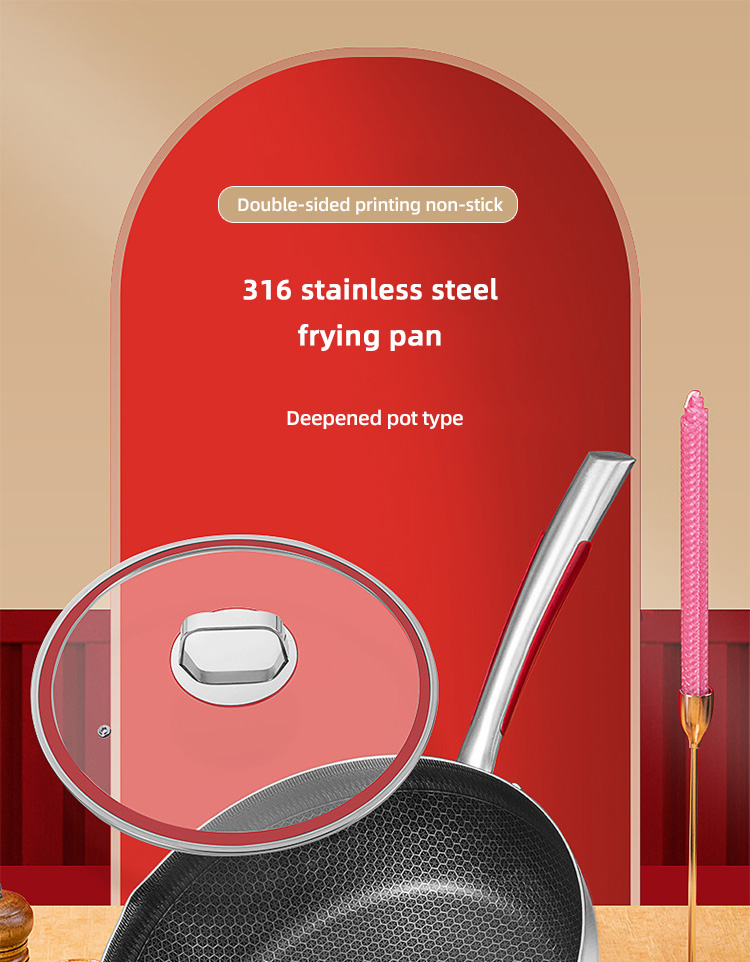 Factory Price 30 Cm Cookware 18/10 Stainless Steel Frypan Non Stick Honeycomb Fry Pans With Stainless Steel Handle