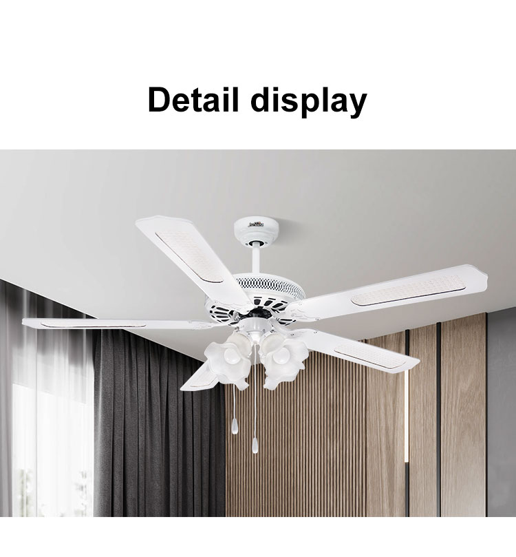 52 Inch 132cm Decorative Pull Chain Ceiling Fan with Lamps and 5 Blades 1stshine OEM