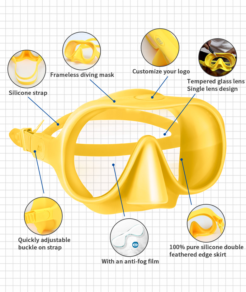 Frameless Snorkeling Goggles Single Lens Silicone Scuba Adult Diving Mask for Spearfishing
