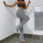 Mixed Color Fashion Casual Pants Winter Stripe High Waist Pants