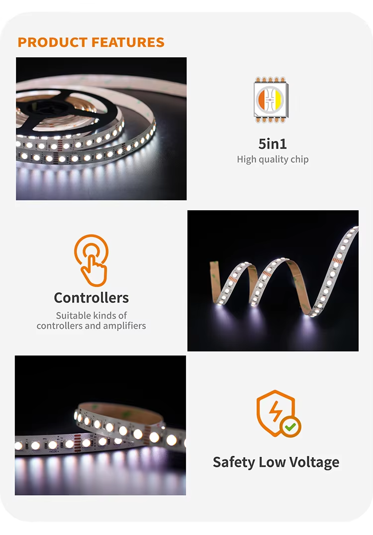 Hot Seeling DC24V Smd 5050 5 in 1 96leds/m 12mm 5 Colors in 1 Led Rgb Colorful Changing Rgbcw Led Strip