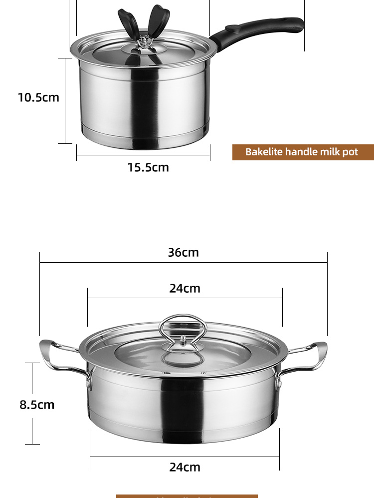 Multifunction Kitchen Cookware Silver Cooking Pot Set Stainless Steel Cookware Sets With Bakelite Handle