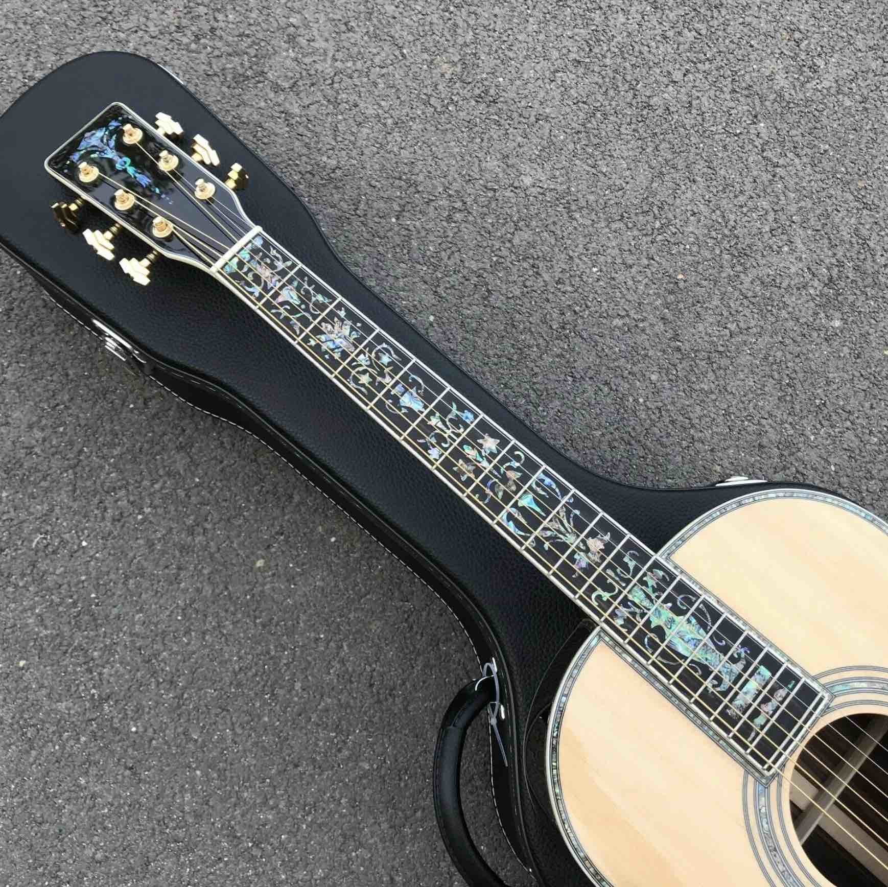 Custom Solid Spruce Top Abalone Ebony Fingerboard OOO Style Acoustic Guitar in Natural