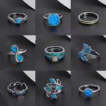 Blue Green Quartz Gemstone Opal Ring Silver Band 925 Sterling Silver Ring