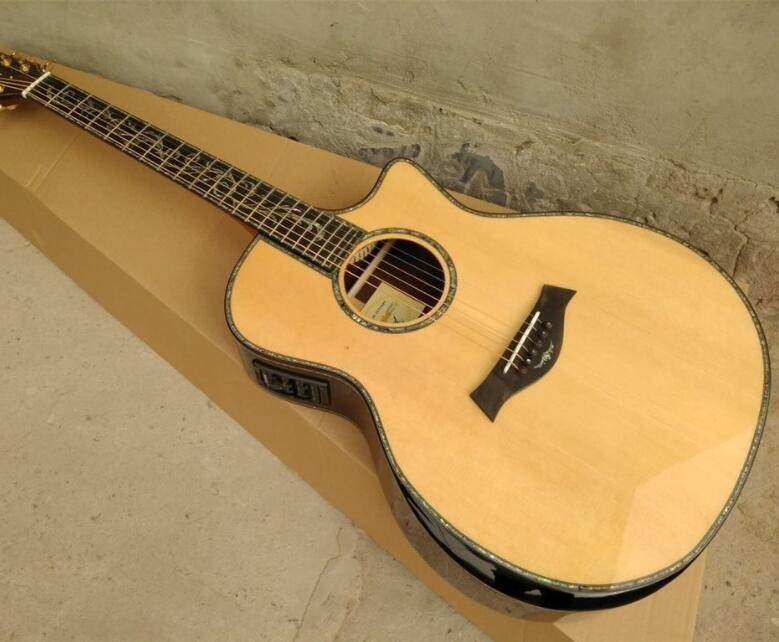 Custom body cut acoustic guitar Real abalone solid top SP14 electric acoustic guitar