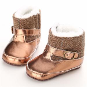 Quality Designer 2019 PU Leather Gold bright 0-18 months prewalker baby booties wholesale